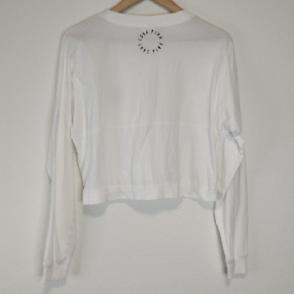 PINK Victoria's Secret White Lace-Up Neck Long Sleeve Cropped T-Shirt Size XS - Picture 2 of 10